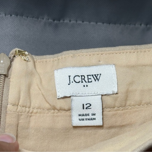 J. Crew Tan Button-Down Light Academia Flared Linen Blend Mini Skirt Size 12 - Picture 5 of 13